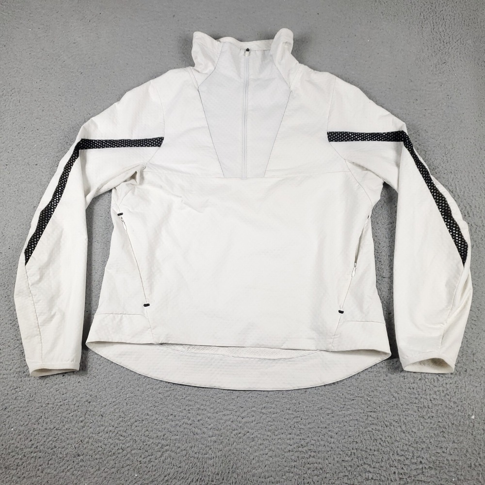 Nike Womens Windbreaker Jacket Off-White Black Mesh Full Zip Large 042072